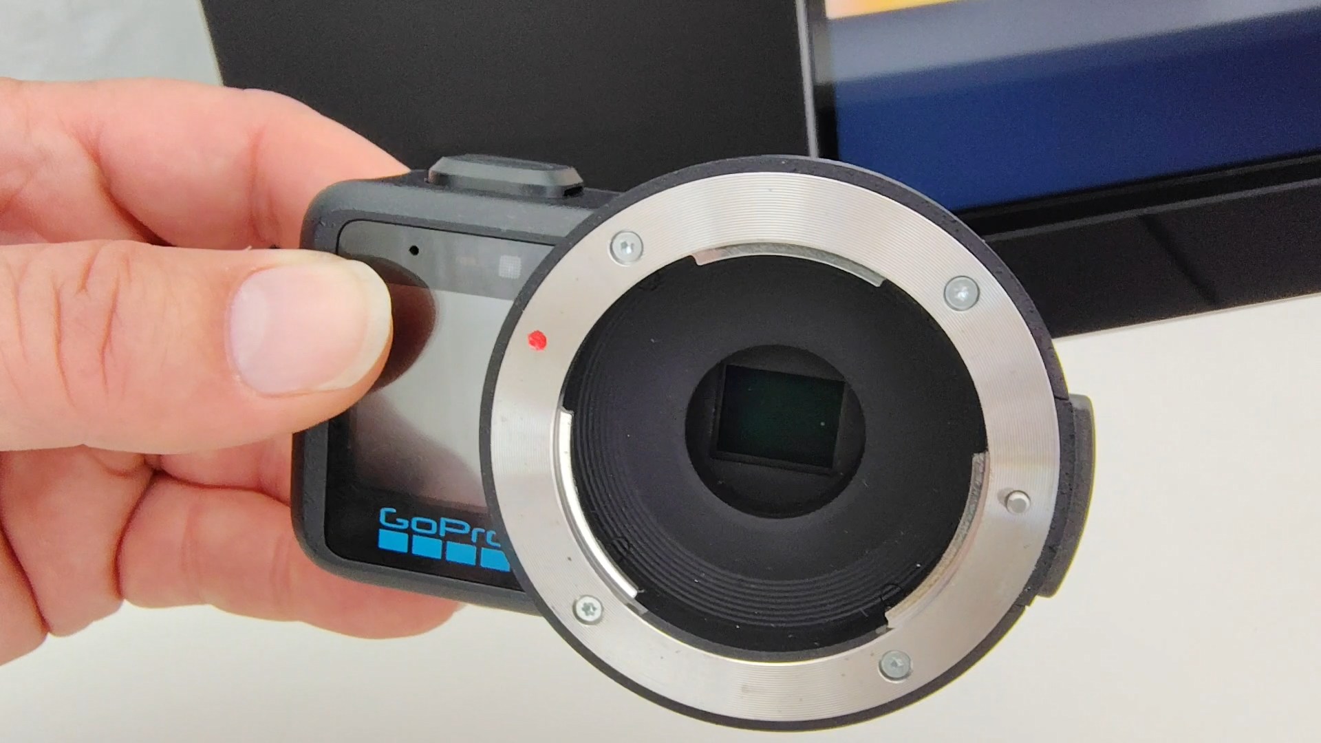 This used and abused GoPro Mission 1 Pro ILS sample shows the dusty, exposed 1-inch sensor.