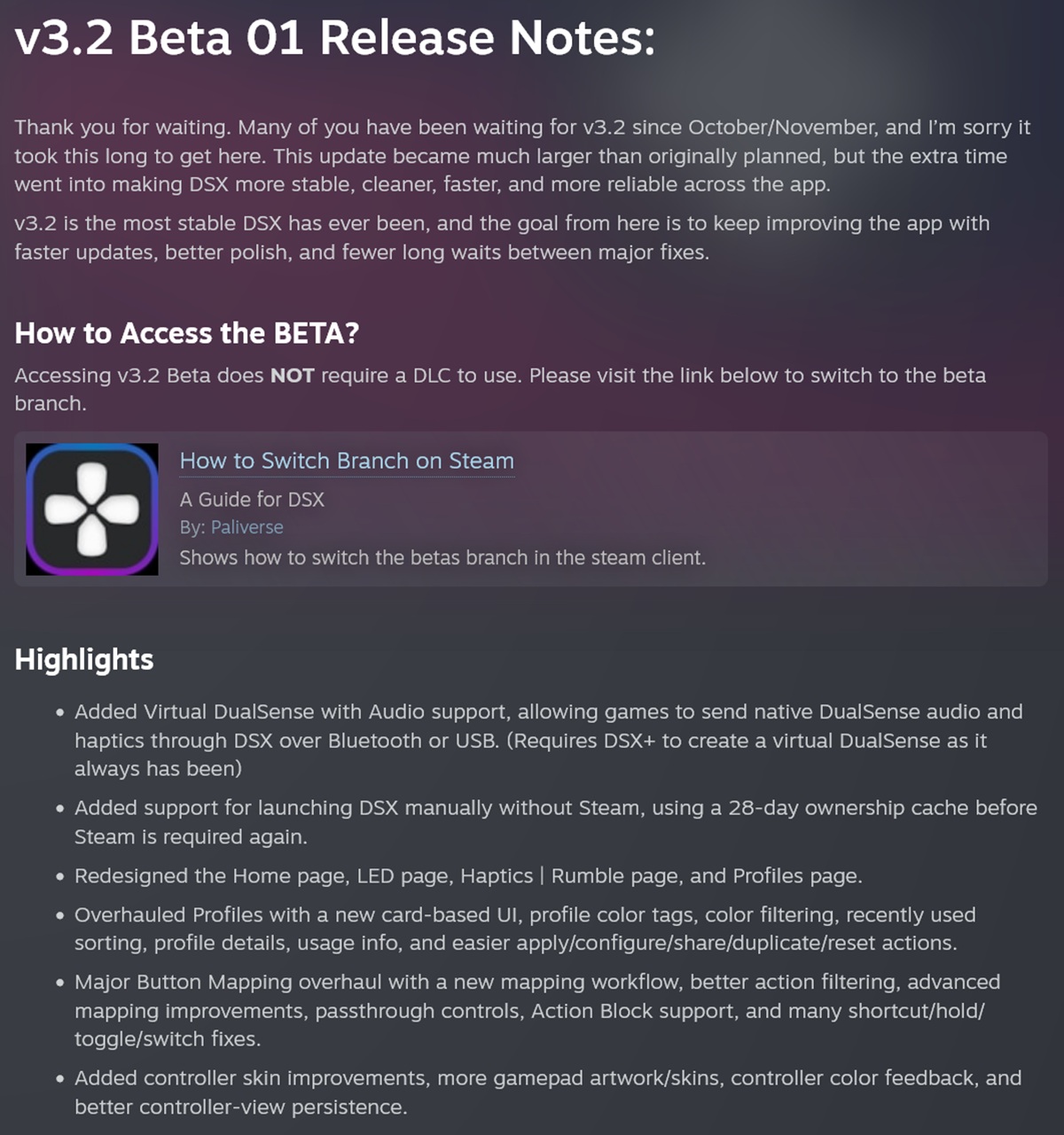 DSX v3.2 Beta 01 features shown