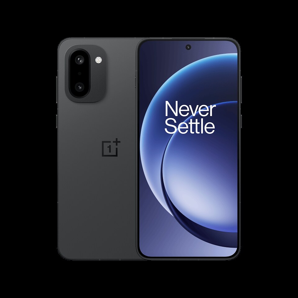 The OnePlus 15R in Charcoal Black finish.