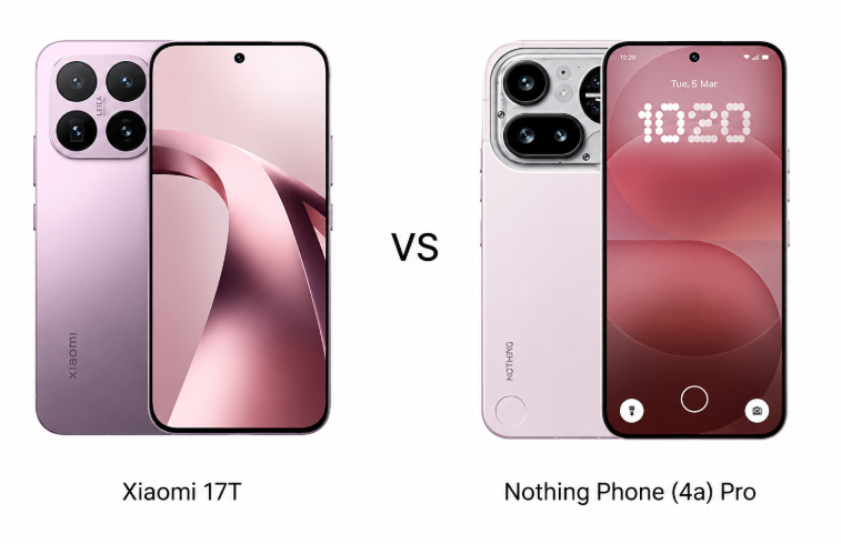 Perbandingan desain Xiaomi 17T dan Nothing Phone 4a Pro dengan tampilan berbeda