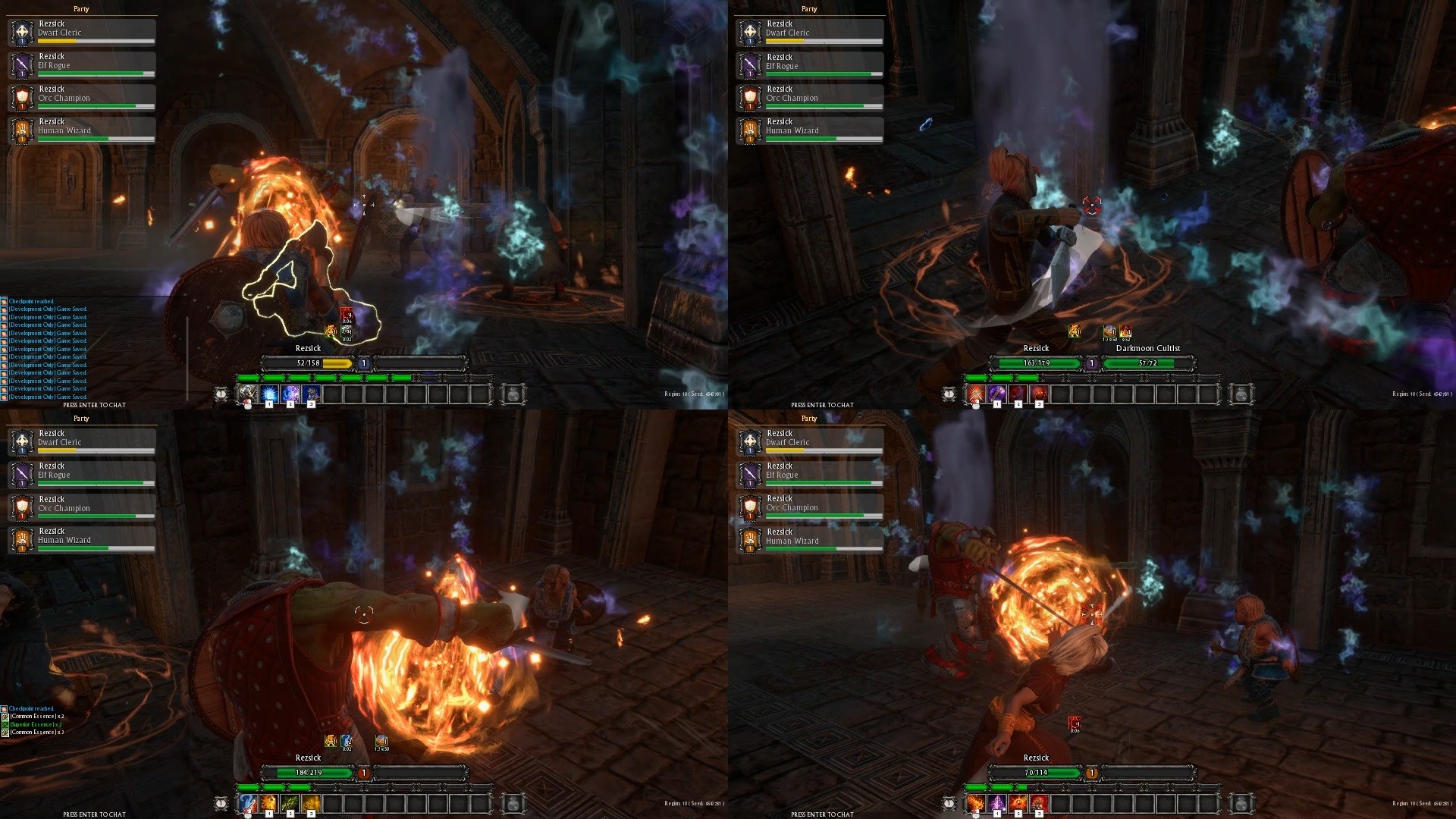 Split screen interface showing cooperative gameplay in Dungeons of Sundaria