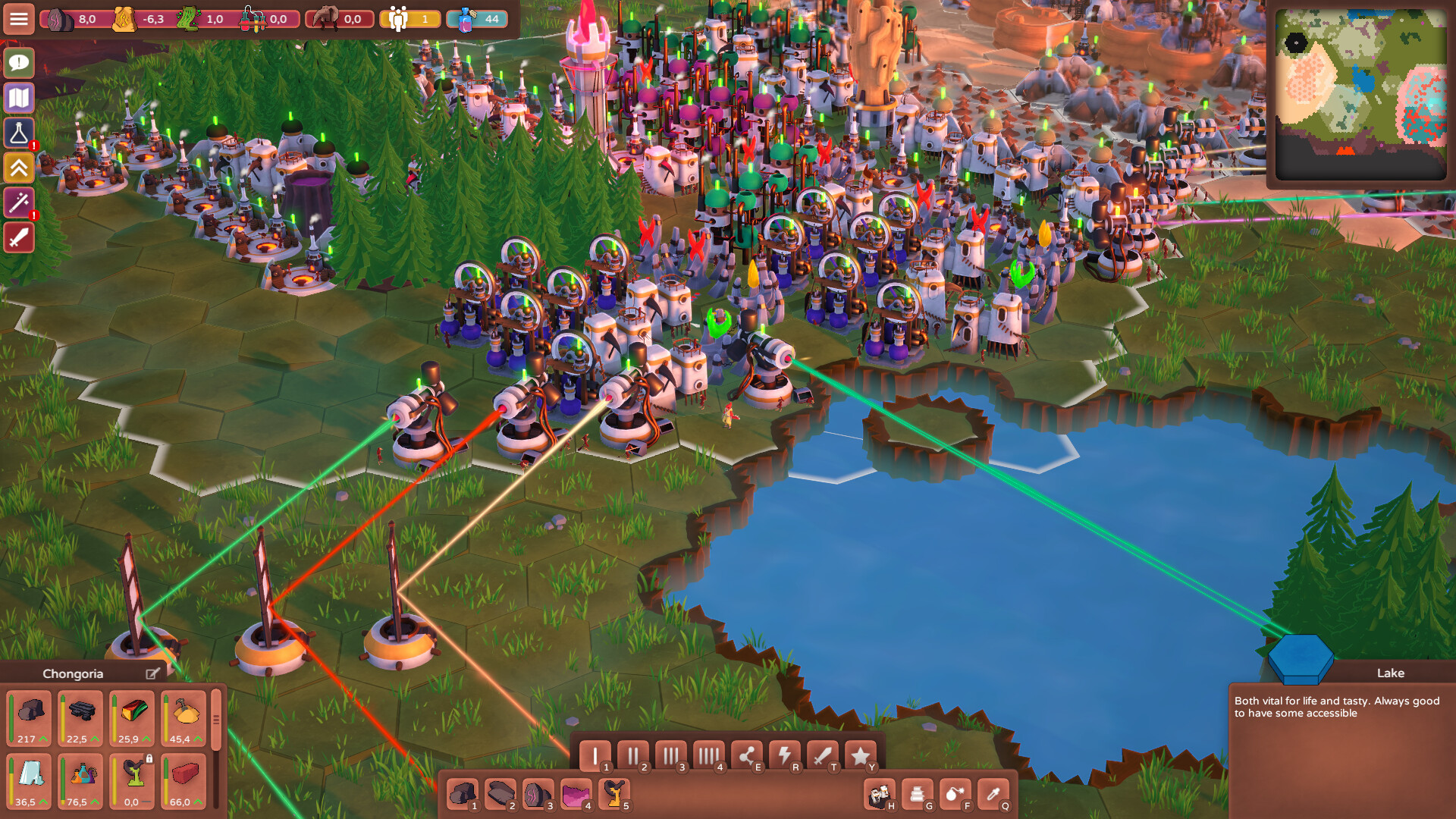 Tangkapan layar gameplay Scorchlands yang menonjolkan elemen strategi dan pengelolaan sumber daya secara detail.