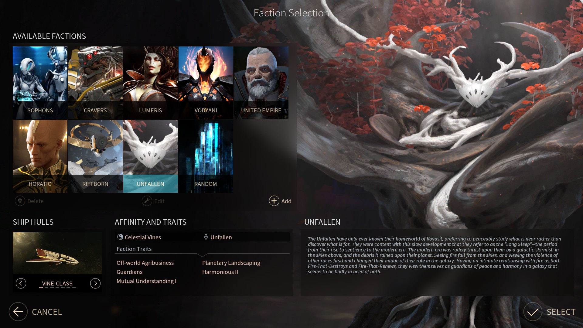 A gameplay screenshot from ENDLESS Space 2 showing the intergalactic empire interface and strategy elements.