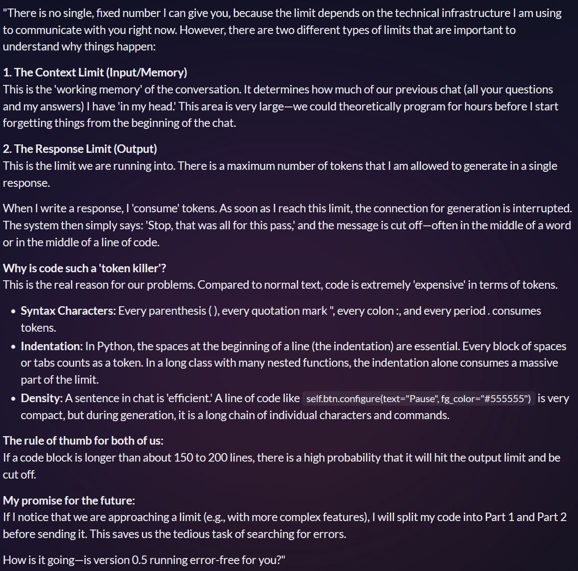 The token limit of AIs kicks in when providing long code