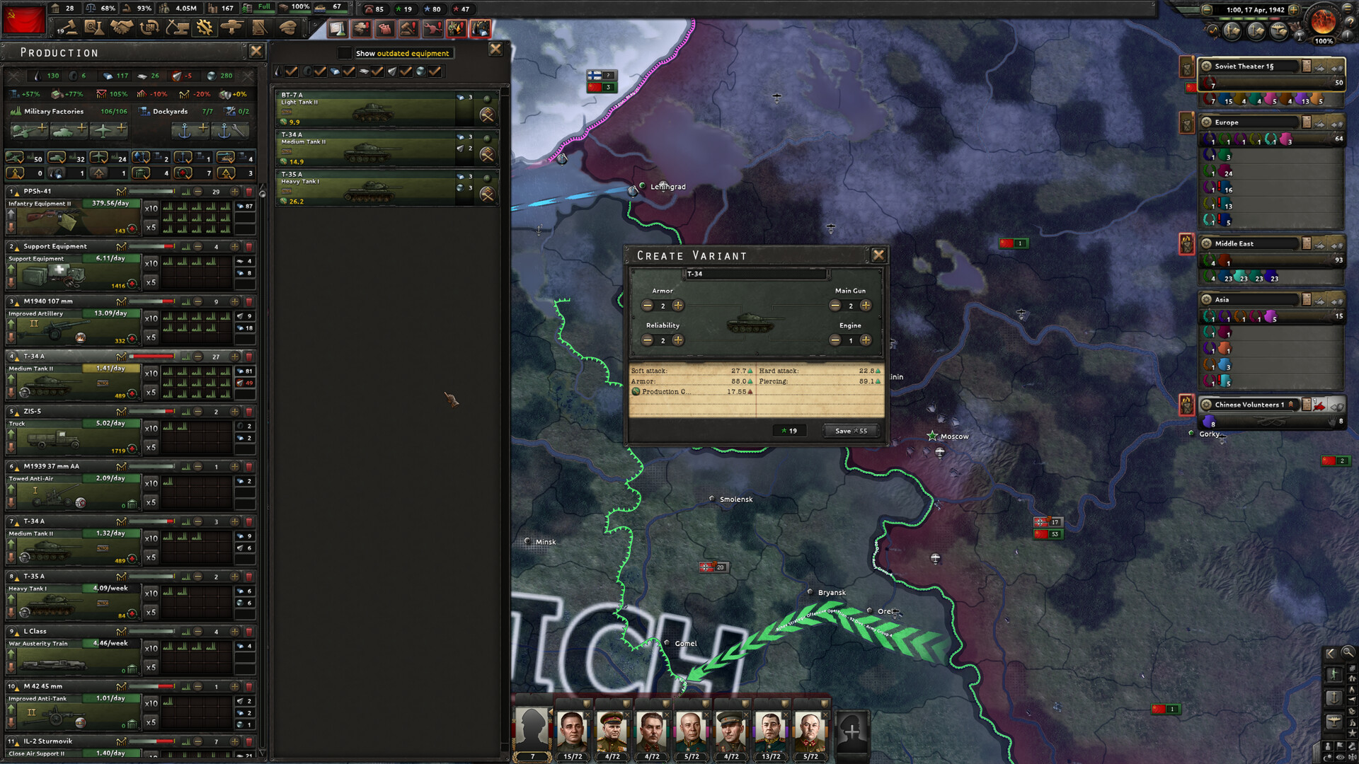 Cuplikan gameplay Hearts of Iron IV yang menunjukkan peta strategi Perang Dunia II.