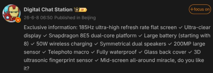 Redmi K100 Pro Specs leak