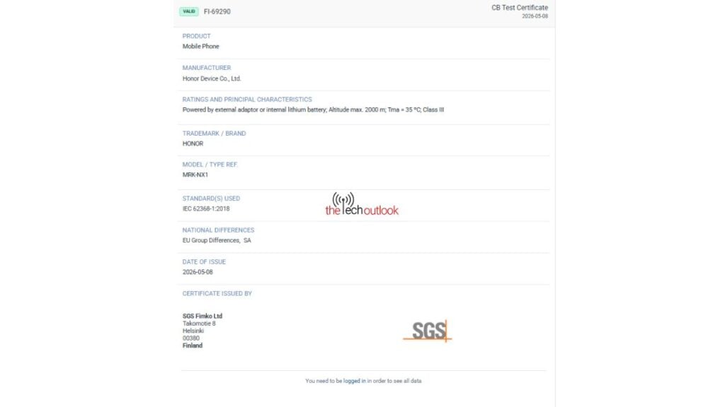 SGS safety certification for Honor X7e Plus 5G