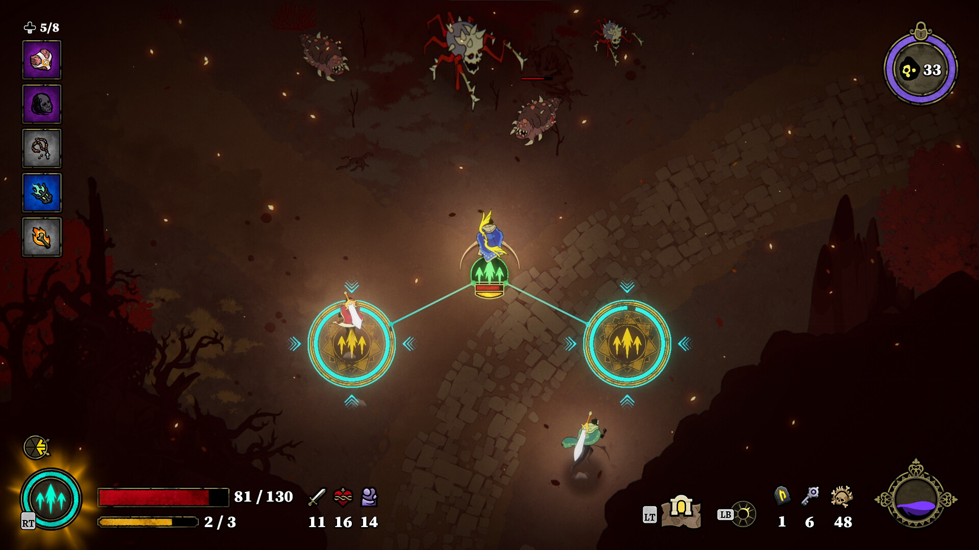 Gameplay of 33 Immortals featuring the Purgatorio realm with 22 players