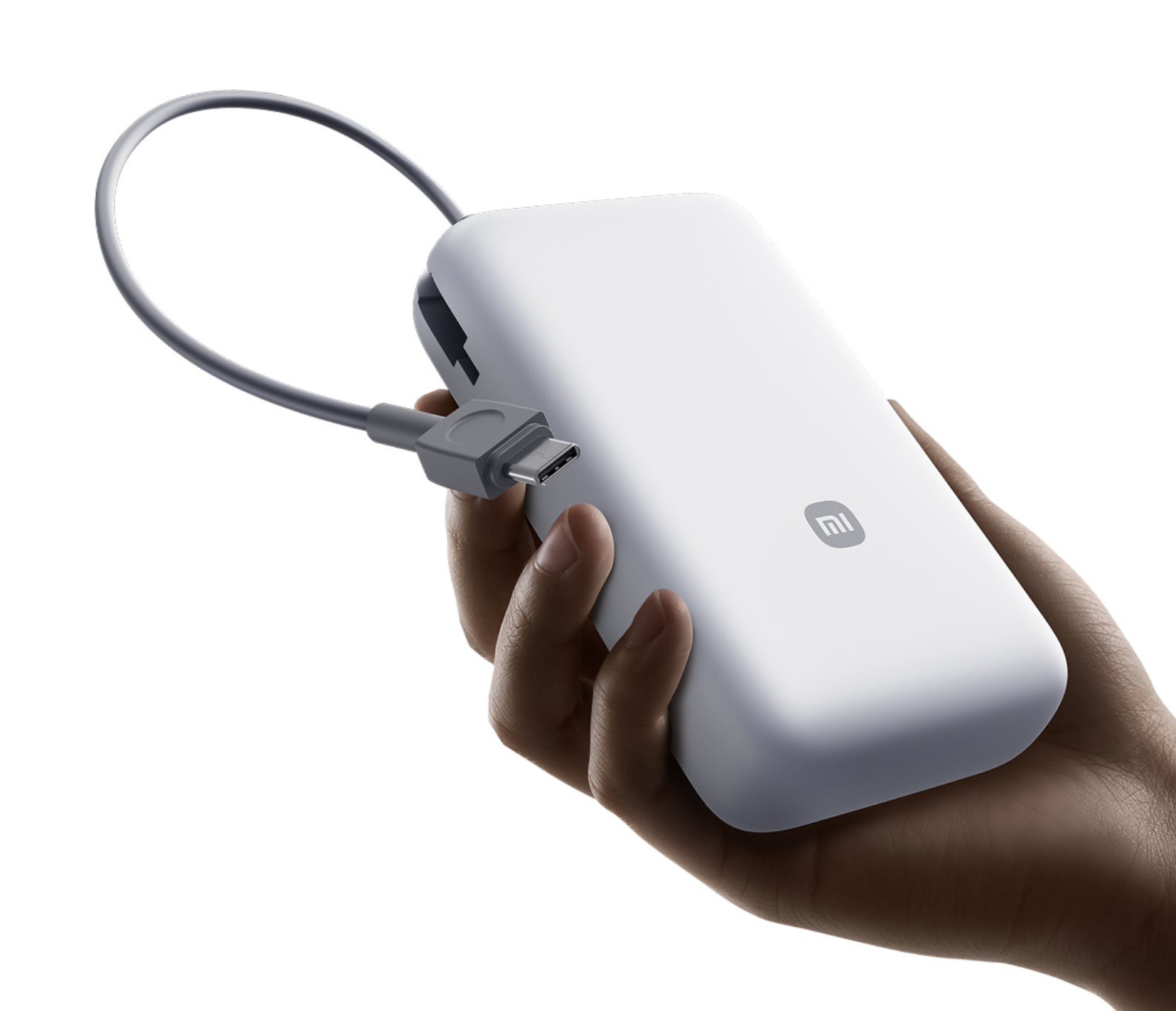 Bottom view of Xiaomi 20,000mAh Power Bank showing ports and design