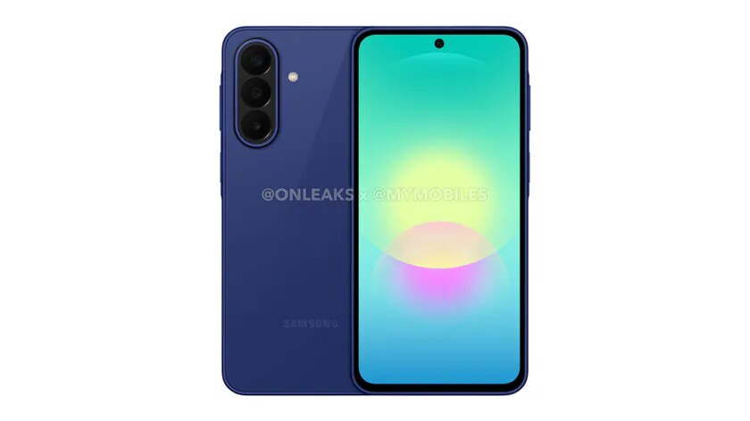 Samsung Galaxy A27 warna biru dengan desain sisi datar dan layar punch-hole
